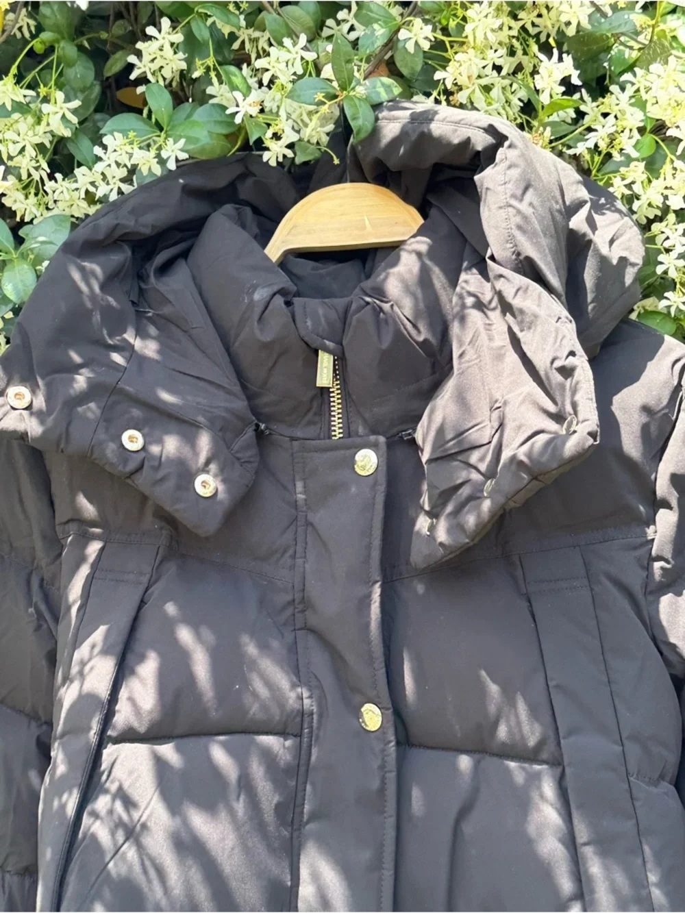 Michael Kors Belted Channel Quilted Hooded Puffer Coat Black XL